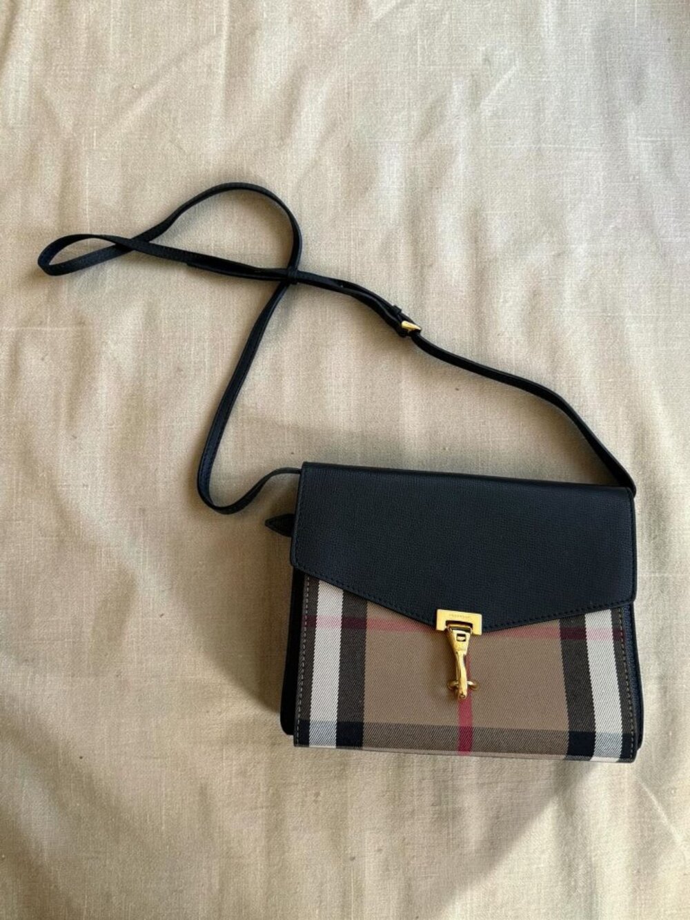 BURBERRY House Check Canvas Black Leather Macken Crossbody Bag